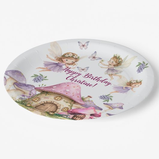 Aangepaste Naam Magic Fairies Roze Paddenstoelen V Papieren Bordje (Gekanteld)