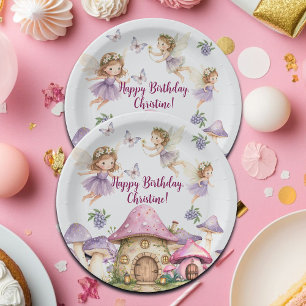 Aangepaste Naam Magic Fairies Roze Paddenstoelen V Papieren Bordje