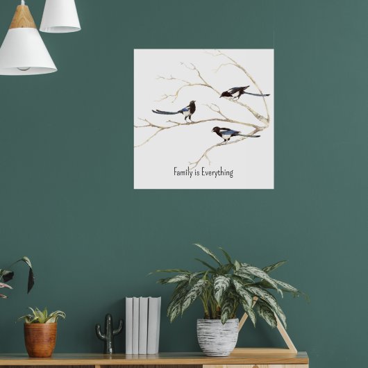 Aangepaste naam Magpie Bird Family is alles Poster (Woonkamer 1)