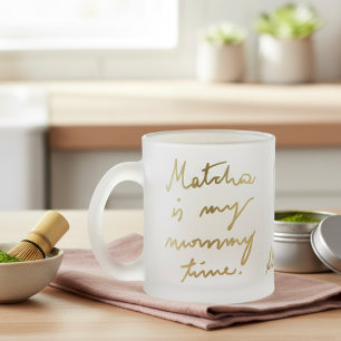 Aangepaste Naam Mama Matcha Thee Goud Script Hart Matglas Koffiemok