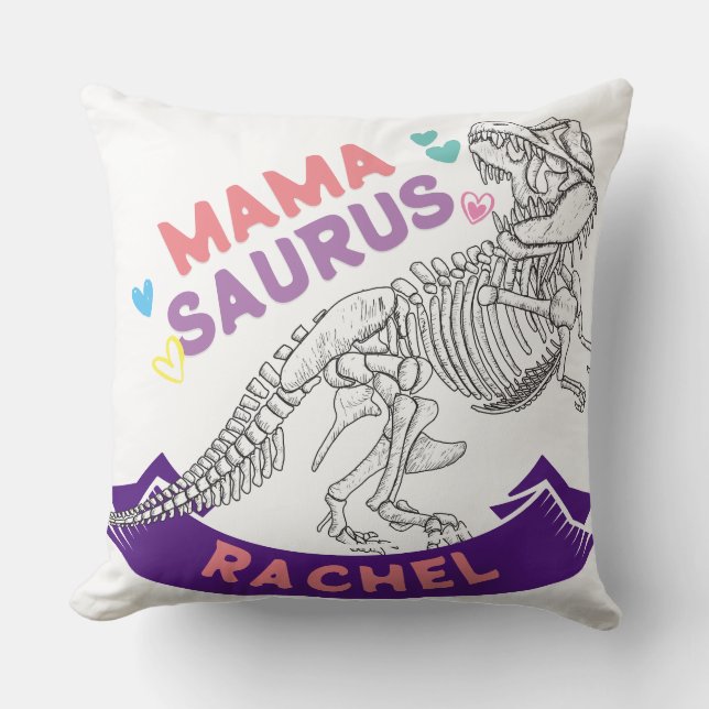Aangepaste naam Mamasaurus Moeder Trex Dino Grappi Kussen (Voorkant)