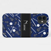 Aangepaste naam marineblauwe lacrosse Case-Mate iPhone case (Achterkant (horizontaal))