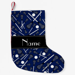 Aangepaste naam marineblauwe lacrosse kleine kerstsok