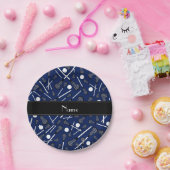 Aangepaste naam marineblauwe lacrosse papieren bordje (Feest)