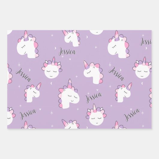Aangepaste naam Meisje Eenhoorn Wrapping Papier Bl Inpakpapier Vel (Voorkant 2)