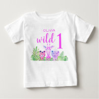 Aangepaste naam Meisje Roze Wild One Jungle Dieren