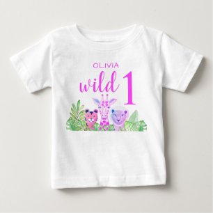 Aangepaste naam Meisje Roze Wild One Jungle Dieren