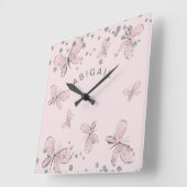 Aangepaste naam meisjesroze vlinder Silver Vierkante Klok (Hoek)