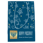 Aangepaste naam, Menorah, Bloemen Patroon Pascha Medium Cadeauzakje (Voorkant)