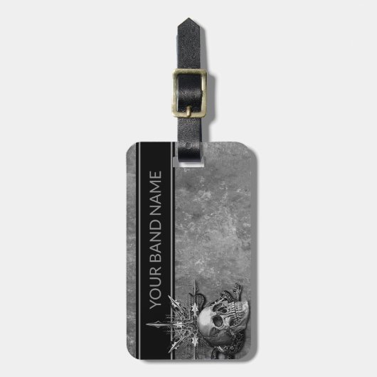 Aangepaste naam: Merch Rock & Roll Metal Skull Lug Bagagelabel (Voorkant verticaal)