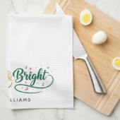 Aangepaste naam Merry & Bright Script Minimalistis Theedoek (Quarter Fold)