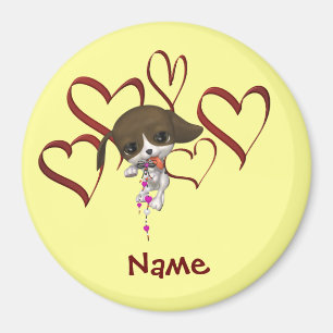 Aangepaste naam met hartjes en puppy monogram magneet
