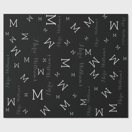 Aangepaste naam met initialen - Zwart Cadeaupapier (Vlak)