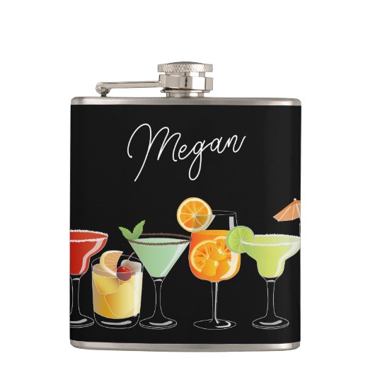 Aangepaste naam met kleurrijke handgetekende cockt heupfles (Voorkant)