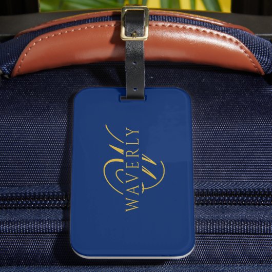 Aangepaste naam met monogram Navy Blue Bagagelabel (Voorkant Insitu 2)
