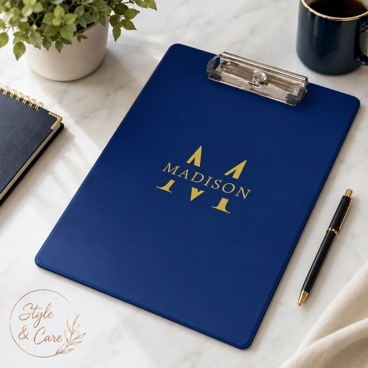 Aangepaste naam met monogram navy professioneel klembord