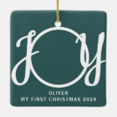 Aangepaste naam Mijn eerste kerstfoto Groen Keramisch Ornament (Achterkant)