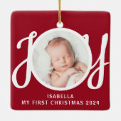 Aangepaste naam Mijn eerste kerstfoto Red Keepsake Keramisch Ornament (Achterkant)