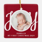 Aangepaste naam Mijn eerste kerstfoto Red Keepsake Keramisch Ornament (Voorkant)