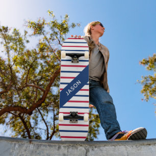 Aangepaste naam Minimalistisch Rood- en Blauwe Str Skateboard