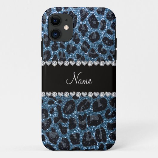 Aangepaste naam mistblauw glitter leopard print Case-Mate iPhone case (Achterkant)