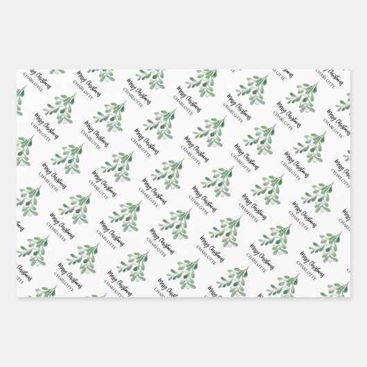 Aangepaste naam Mistletoe Kerstmis Inpakpapier Vel (Voorkant)