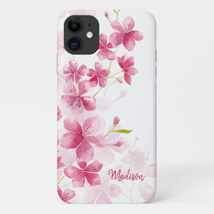Aangepaste naam Modern Floral Cherry Blossom Patt iPhone 11 Hoesje