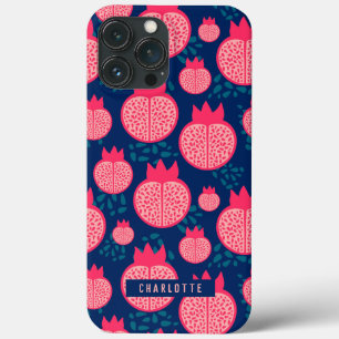 Aangepaste Naam Modern Granaatappel Patroon Marine iPhone 13 Pro Max Hoesje