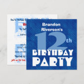 Aangepaste naam Modern Kind 12e verjaardag Blauw C Kaart (Voorkant / Achterkant)