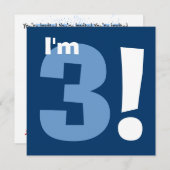 Aangepaste naam Modern Kind 3e verjaardag Blauw Kaart (Voorkant / Achterkant)