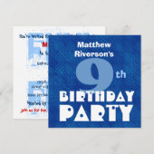 Aangepaste naam Modern Kinder 9th Birthday Blue W6 Kaart (Voorkant / Achterkant)