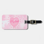 Aangepaste naam monogram beginletter Roze Hart Bagagelabel (Voorkant horizontaal)