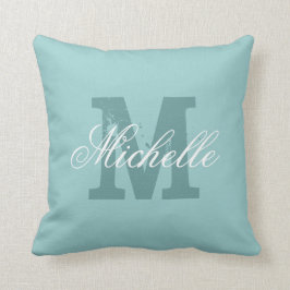 Aangepaste naam monogram blauwgroen blauw werpkuss kussen