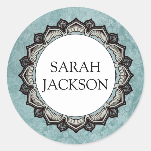 Aangepaste naam Monogram Blue Grey Flower Petals Ronde Sticker (Voorkant)