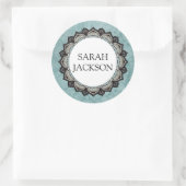 Aangepaste naam Monogram Blue Grey Flower Petals Ronde Sticker (Tas)