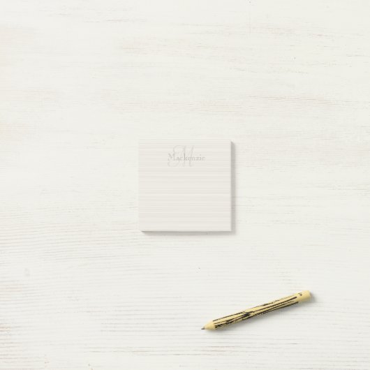 Aangepaste naam Monogram Champagne Witte Strepen Post-it® Notes (Op bureau)