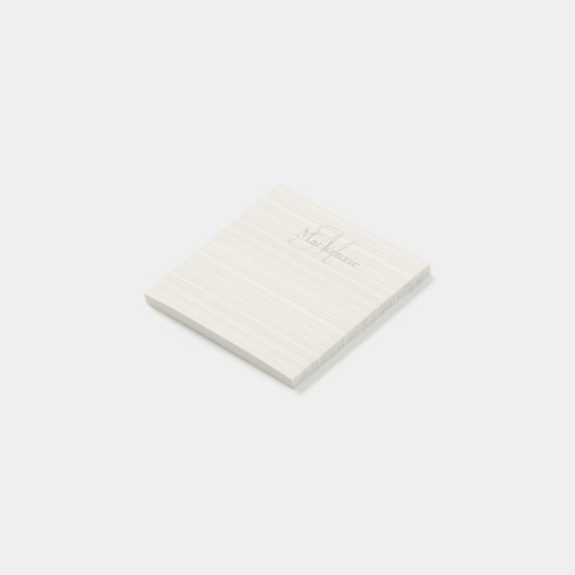 Aangepaste naam Monogram Champagne Witte Strepen Post-it® Notes (Schuin)