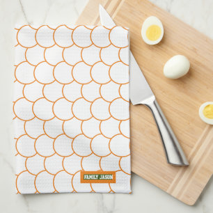Aangepaste naam monogram cirkel abstract wit oranj theedoek