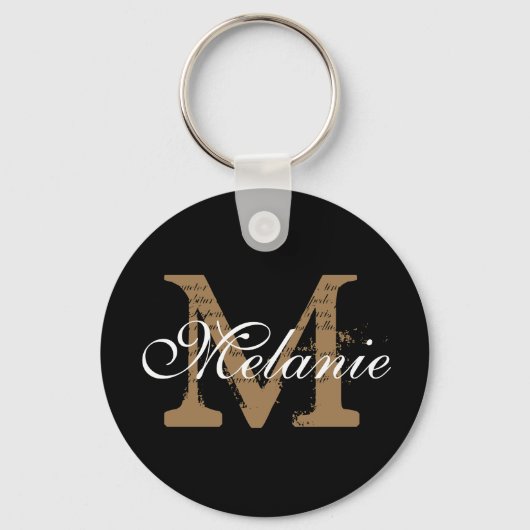 Aangepaste naam Monogram Classy Script Black Sleutelhanger (Voorkant)
