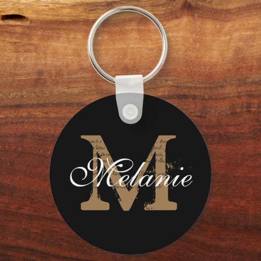 Aangepaste naam Monogram Classy Script Black Sleutelhanger (Voorkant)