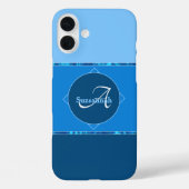 Aangepaste naam Monogram Drie Blauwe Ombre Stripes Case-Mate iPhone Case (Achterkant)