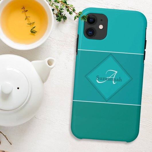Aangepaste naam Monogram Drie Blauwgroen Fade Stri Case-Mate iPhone Case
