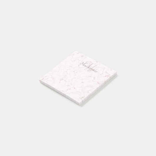 Aangepaste naam Monogram Elegant Marmer Blush Pink Post-it® Notes (Schuin)