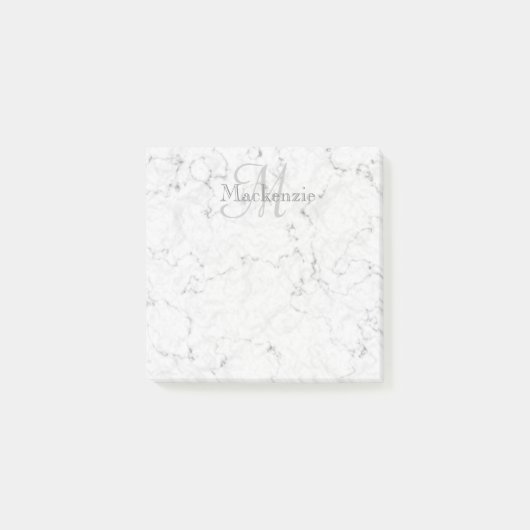Aangepaste Naam Monogram Elegant Marmer Wit Grijs Post-it® Notes (Voorkant)