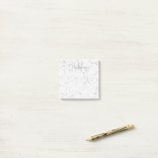 Aangepaste Naam Monogram Elegant Marmer Wit Grijs Post-it® Notes (Op bureau)