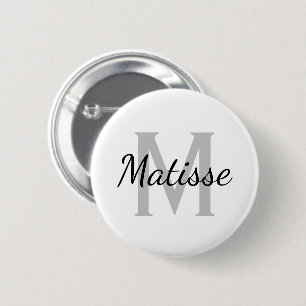 Aangepaste naam monogram elegant witte standaardgr ronde button 5,7 cm