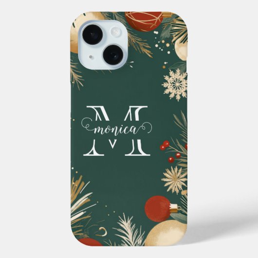 Aangepaste Naam Monogram Feestelijke Kerst Ornamen Case-Mate iPhone Case (Achterkant)