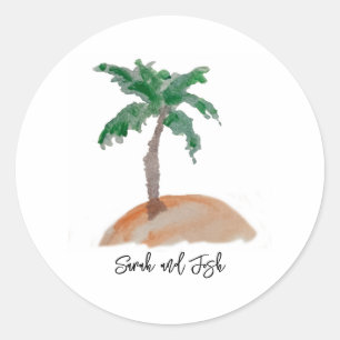 Aangepaste naam monogram huwelijks palmboom nautis ronde sticker
