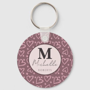 Aangepaste naam Monogram Initiaal Doodle Hearts Sleutelhanger