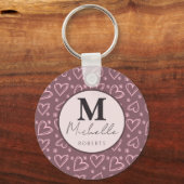 Aangepaste naam Monogram Initiaal Doodle Hearts Sleutelhanger (Voorkant)